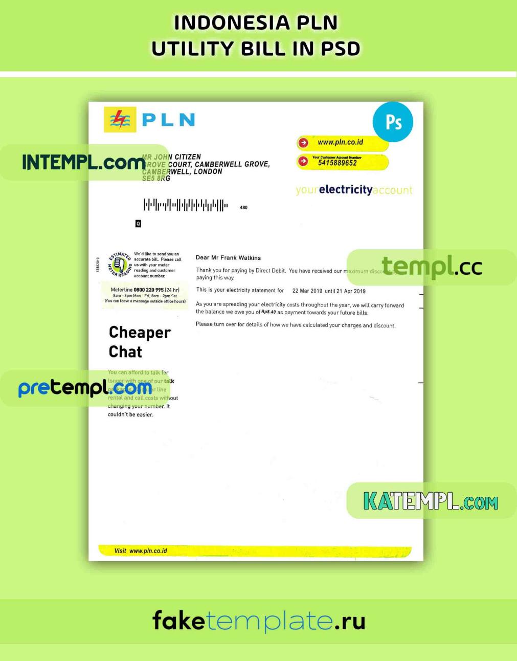 Format Pln Indonesia PLN utility bill PSD download template