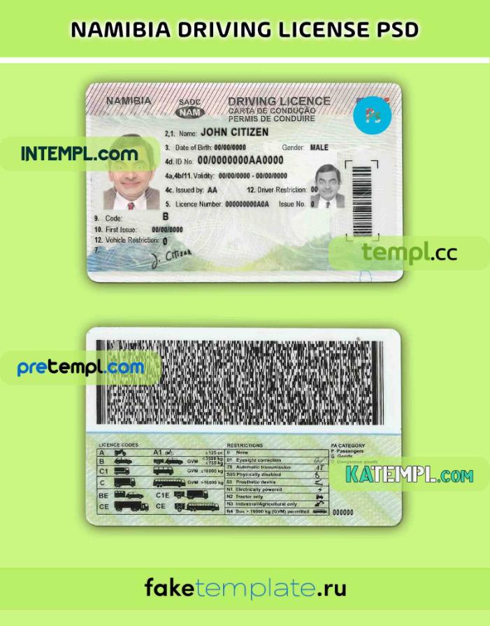 Namibia License Card Namibia driving license PSD download template