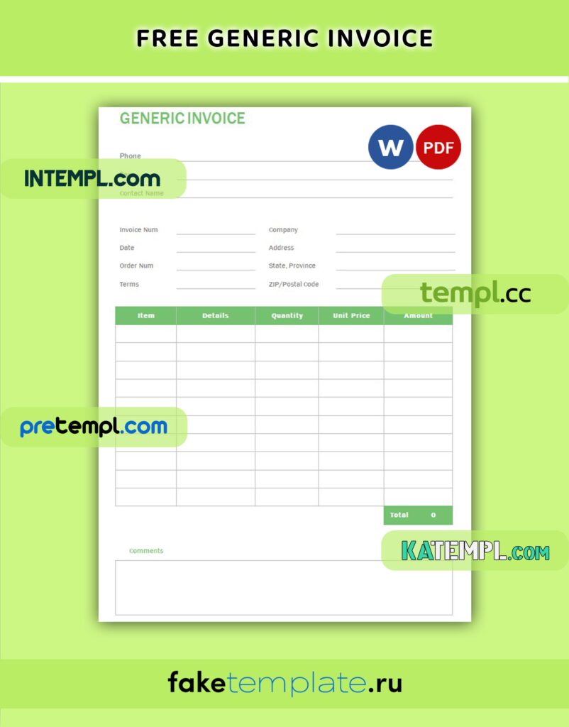 Free Generic Invoice Word and PDF download template – Intempl