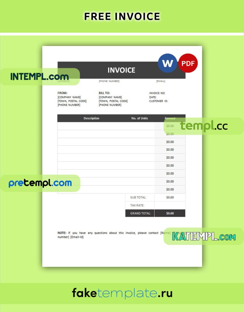Free Invoice Example Word and PDF download template