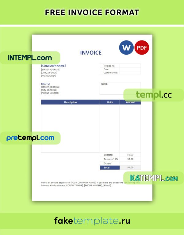 Free Invoice Format Word and PDF download template