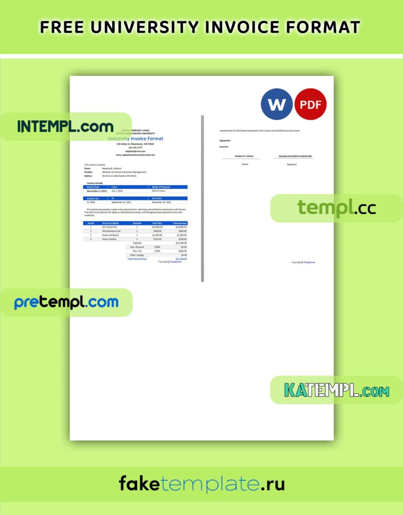 Student Invoice Format Free University Invoice Format Word and PDF download template – Intempl