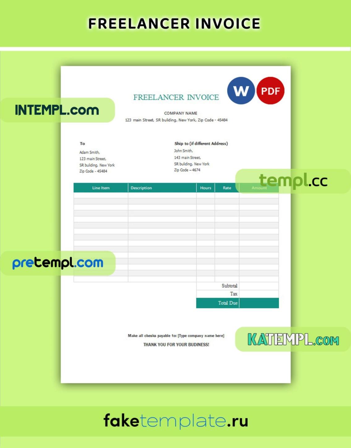 Freelancer Invoice Word and PDF download template