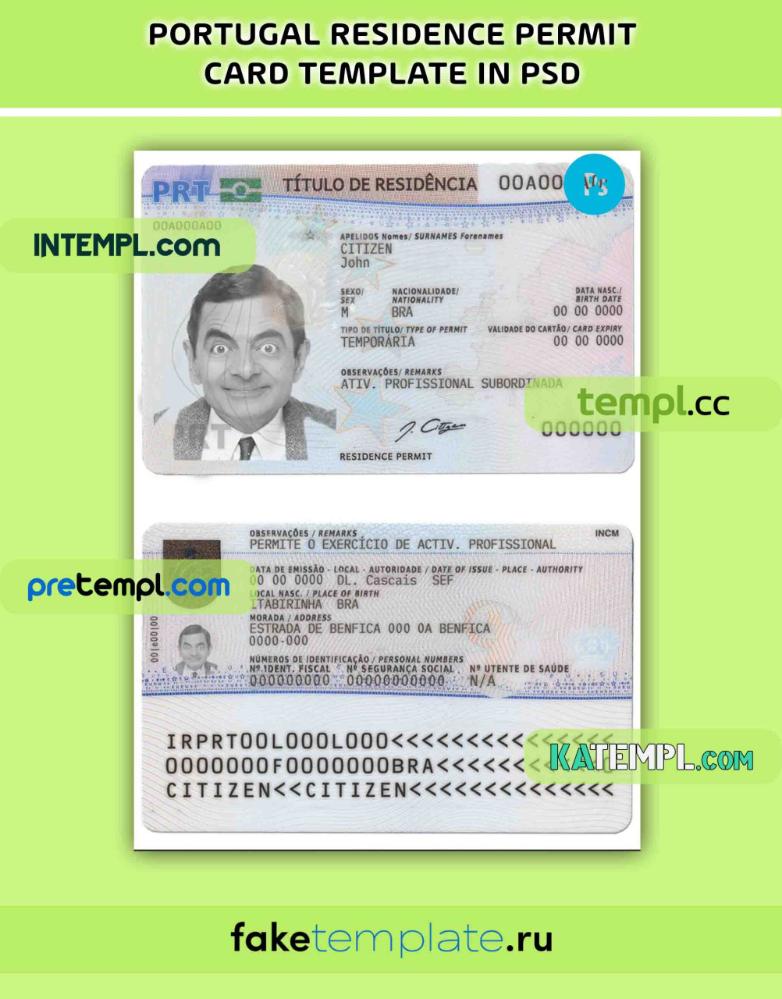 Portugal Residence Permit PSD Download Template