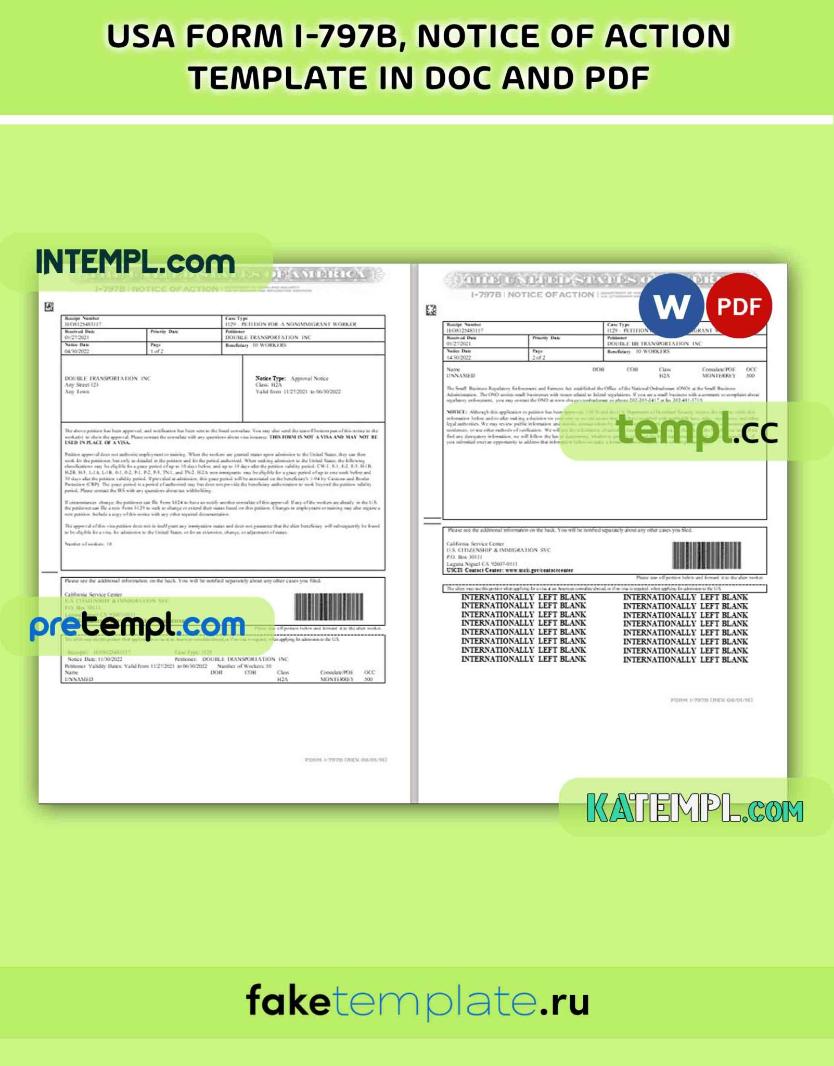 I 797 Form.pdf USA Notice of Action Form I-797B Word and PDF download template