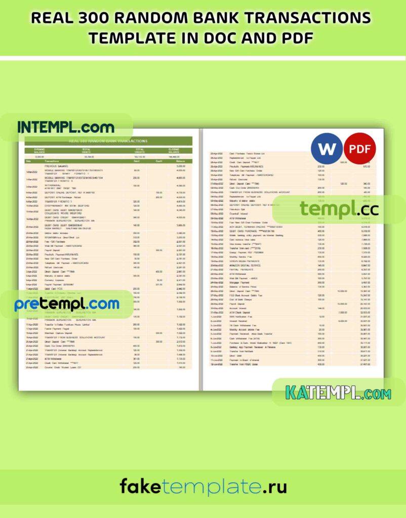 Random Bank Recieptr real 300 random bank transactions, Word and PDF download template, 7 pages