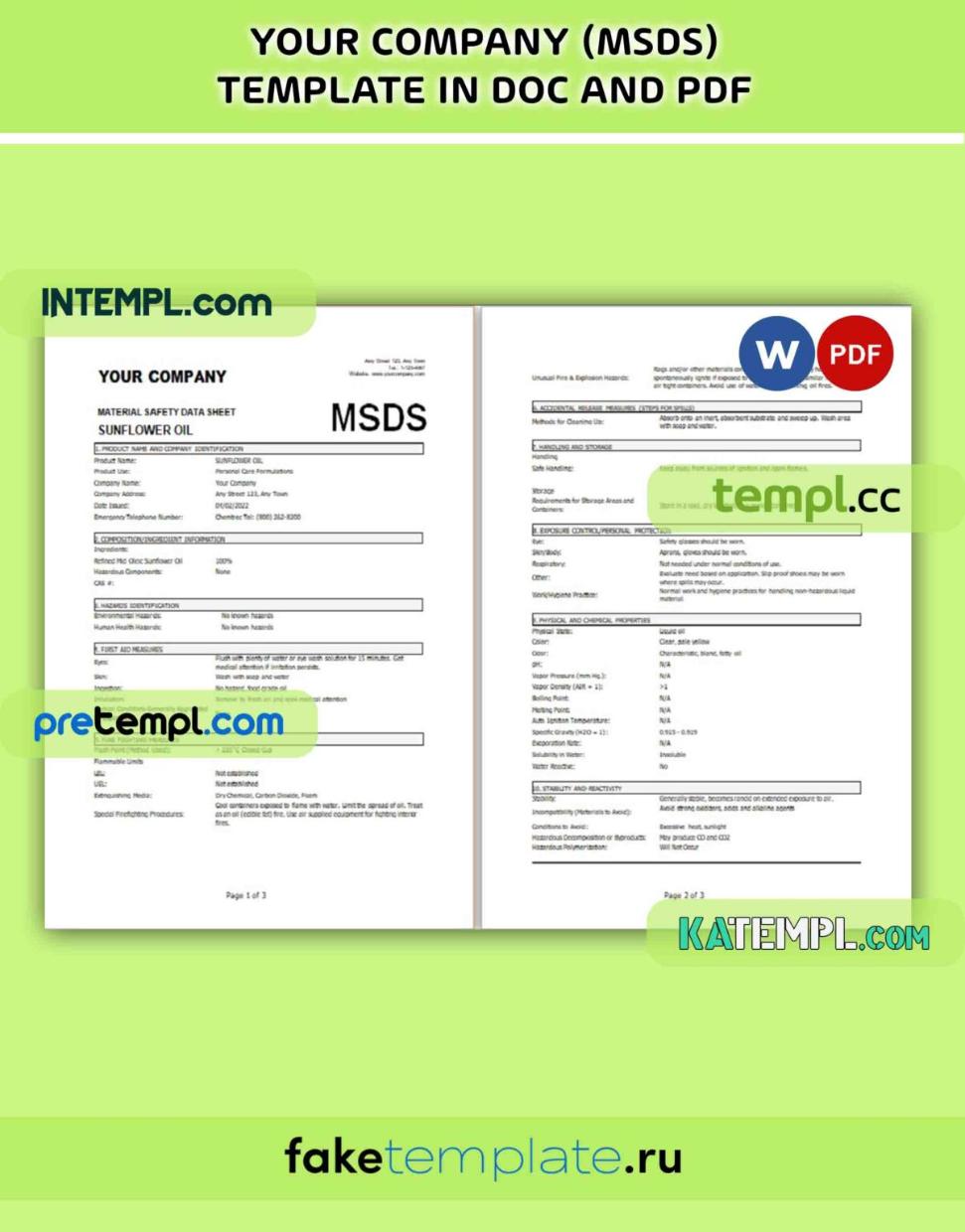 Msds Reference Format your company material safety data sheet (MSDS) template Word and PDF ...
