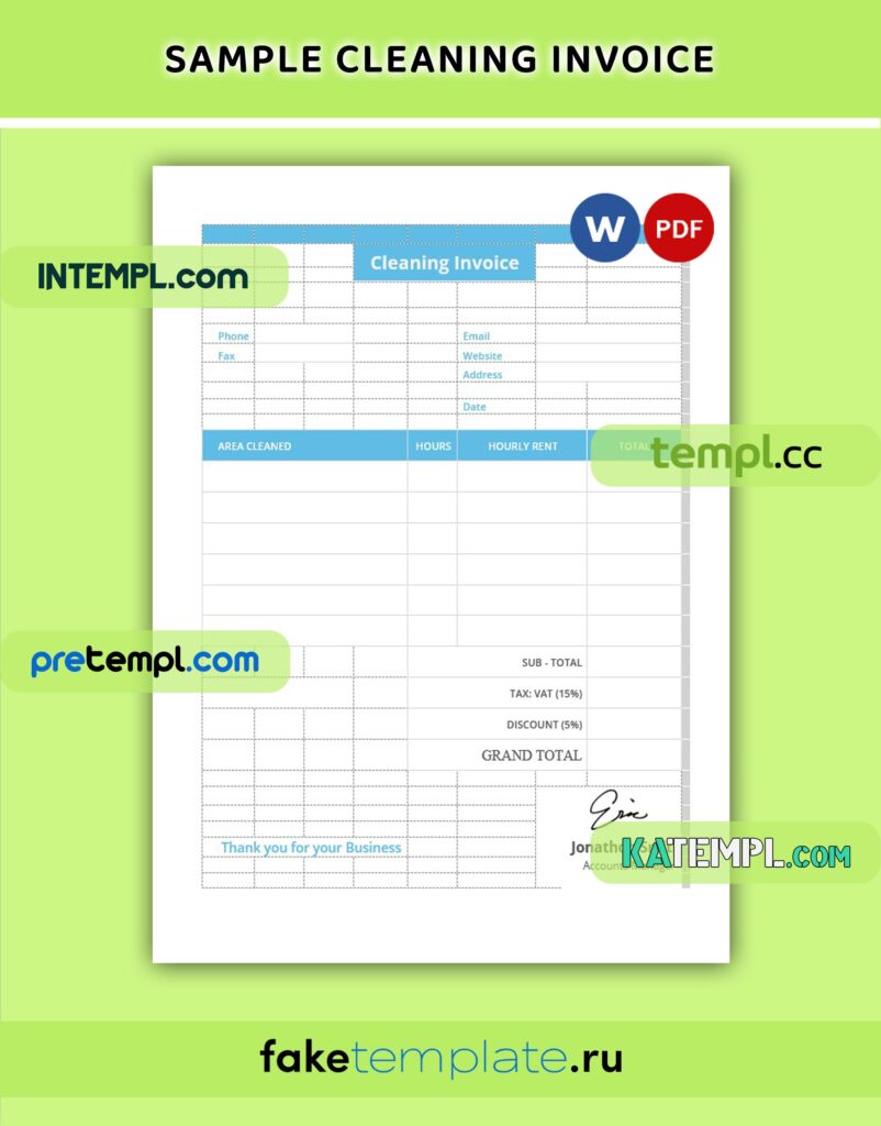 Sample Cleaning Invoice Word and PDF download template