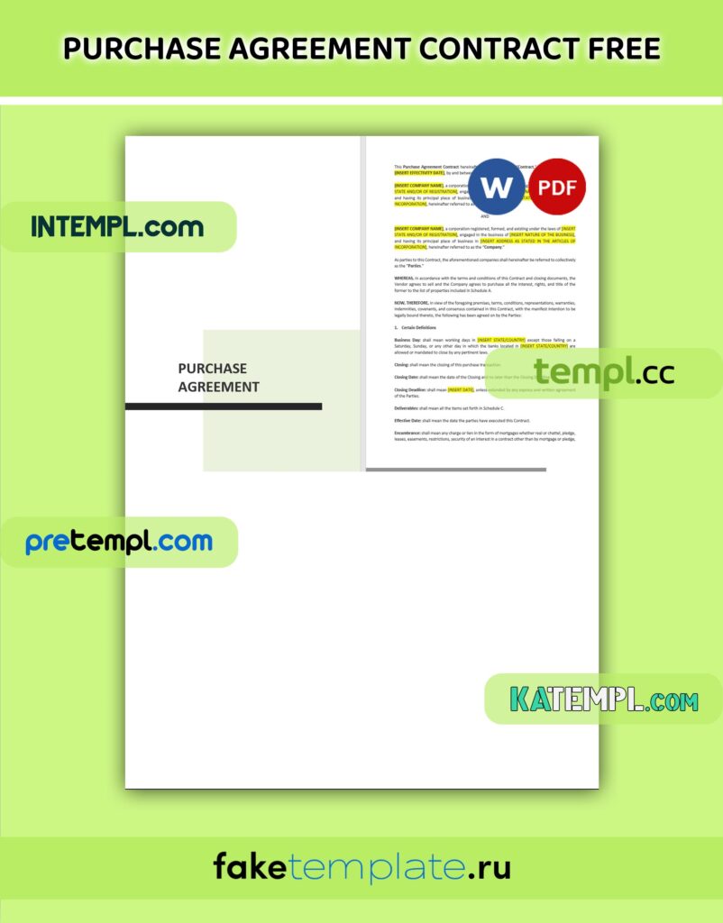 purchase agreement contract form, PDF and Word download template