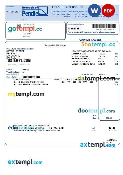 United Kingdom Borough of Pendle council tax business utility bill ...