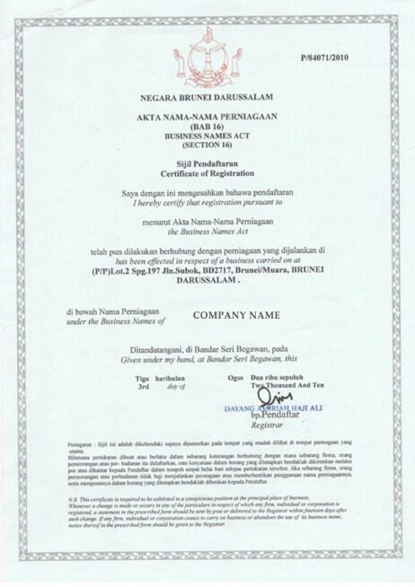 Brunei business license PSD template