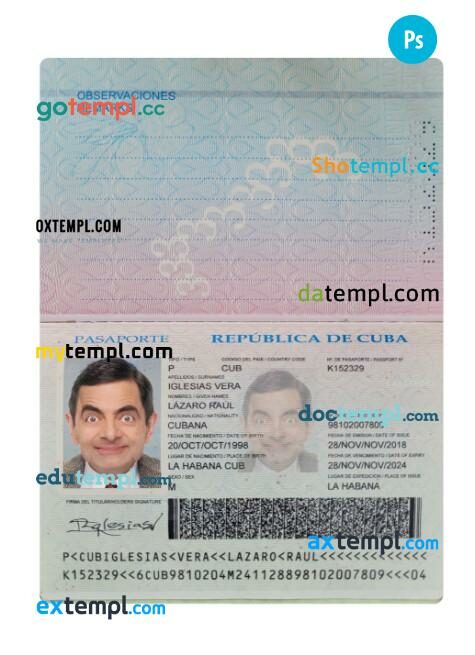 Cuba passport PSD template, 2018-present