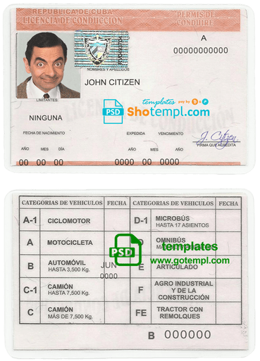 Cuban driver license download example in PSD format
