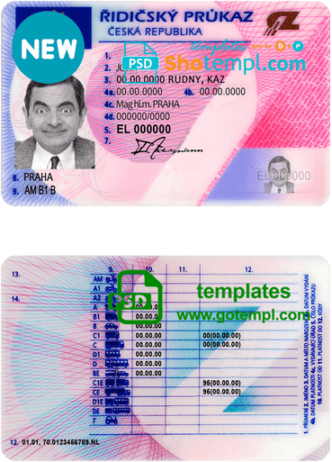Czech driver license download example in PSD format, fully editable