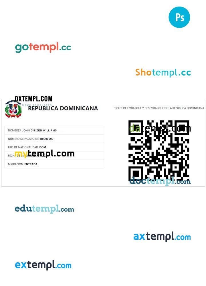 Dominicann Republic electronic visa PSD example, fully editable