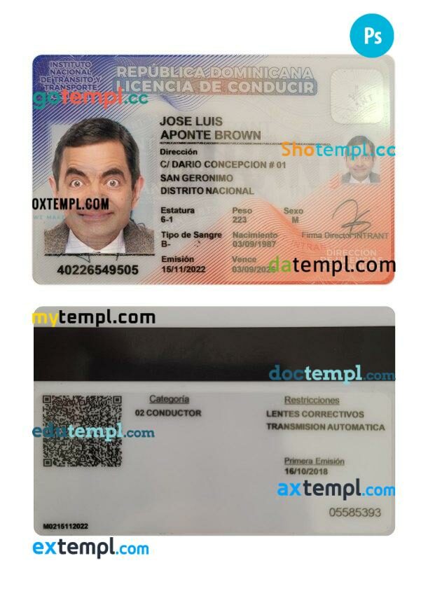 Dominican Republic driving license PSD editable template
