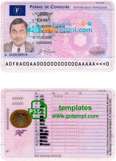 French driver license download example in PSD format