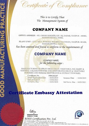 India Certificate of Compliance PSD template