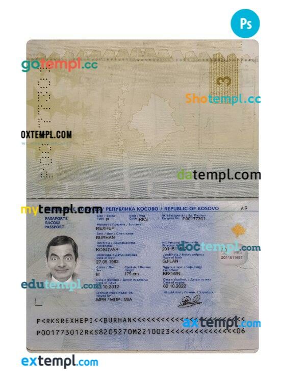 Kosovo passport PSD template