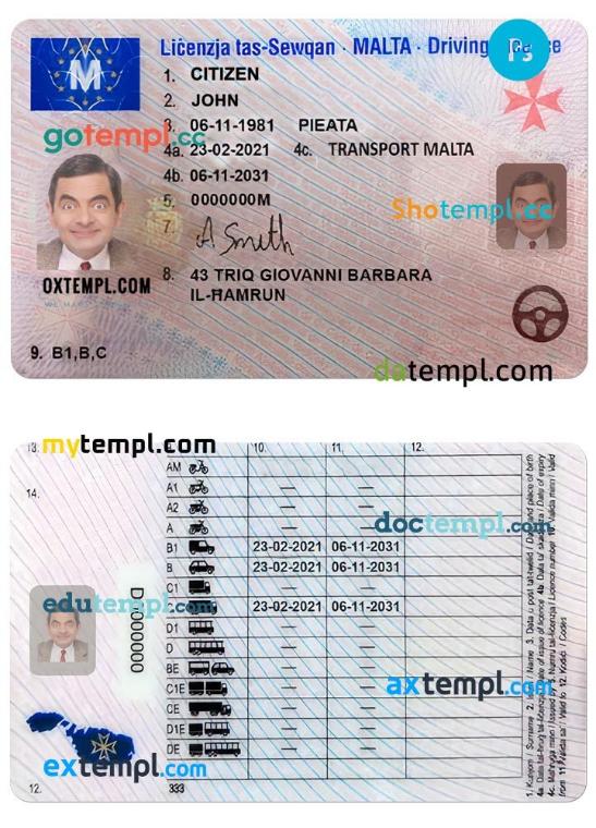 Maltese driver license download example in PSD format, with fonts
