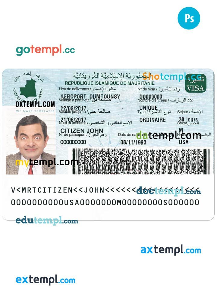 Mauritanian visa example in PSD format, version 2