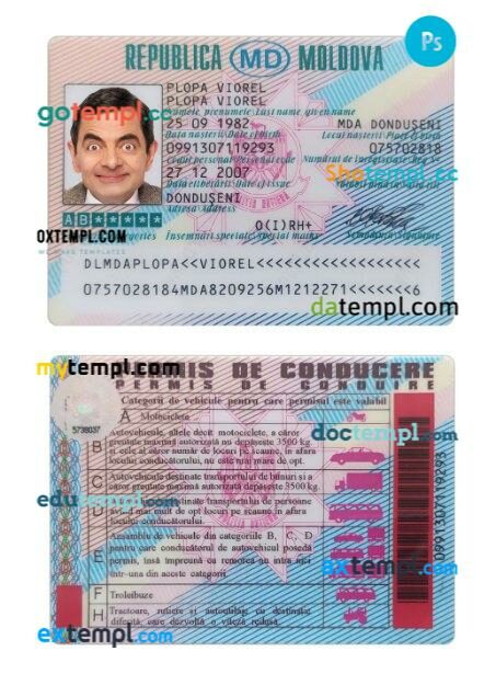 Moldova driving license PSD editable template