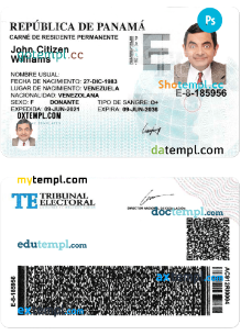 Panama residence permit PSD template, with fonts