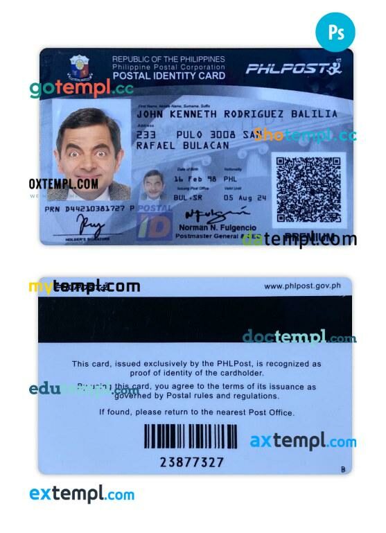 Philippines postal identity card PSD template
