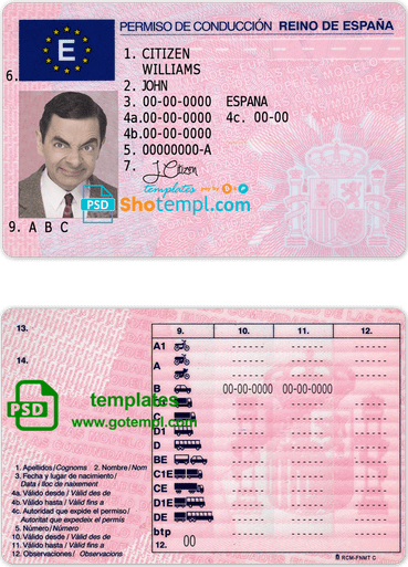 Spanish driver license download example in PSD format
