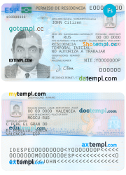 Spain residence permit card PSD template, completely editable