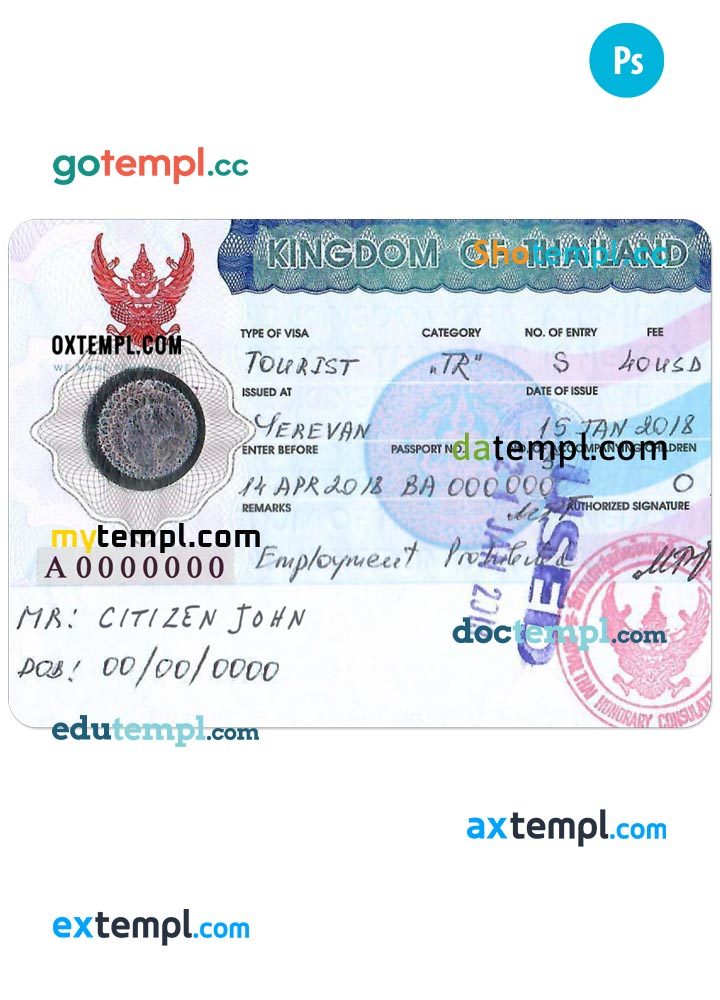 Thailand tourist visa PSD example, version 2