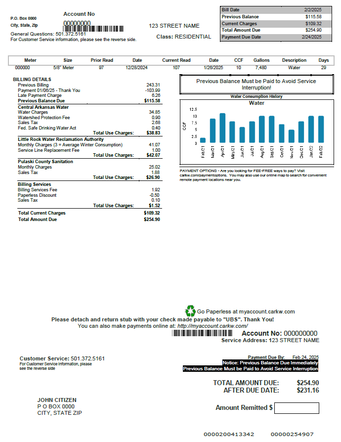 USA CARKW utility bill template in Word and PDF formats