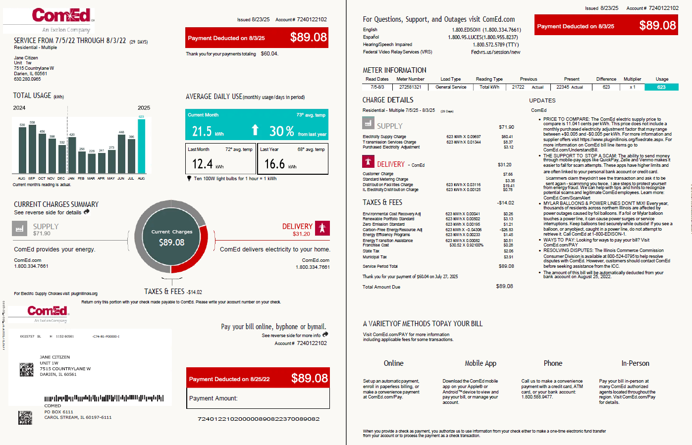 USA ComEd utility bill template in Word and PDF formats, 4 pages