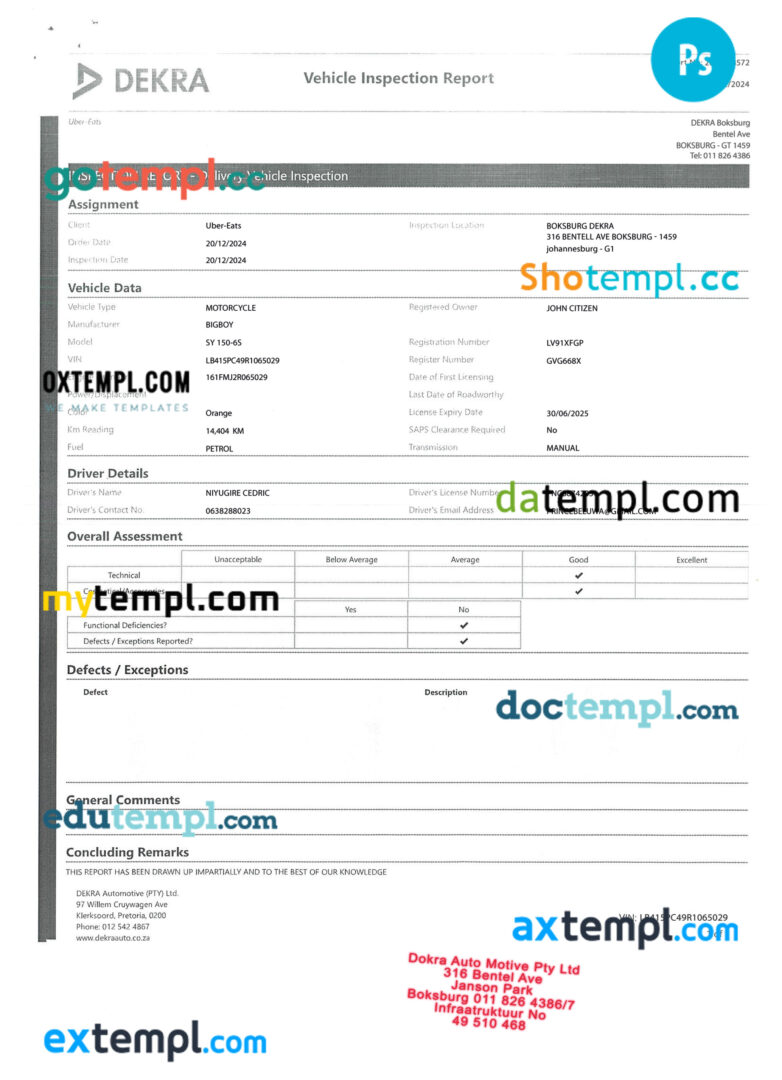 Vehicle Inspection report template in PSD format