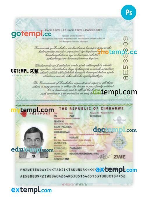 Zimbabwe passport PSD template, 2023-present