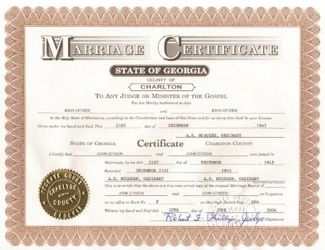 USA Charlton county marriage certificate template in PSD format