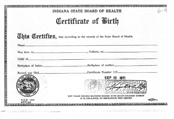 USA Indiana board of health death certificate template in PSD format
