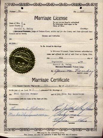USA Lorain county marriage certificate template in PSD format