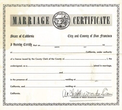 USA Marriage registry of California marriage certificate template in PSD format