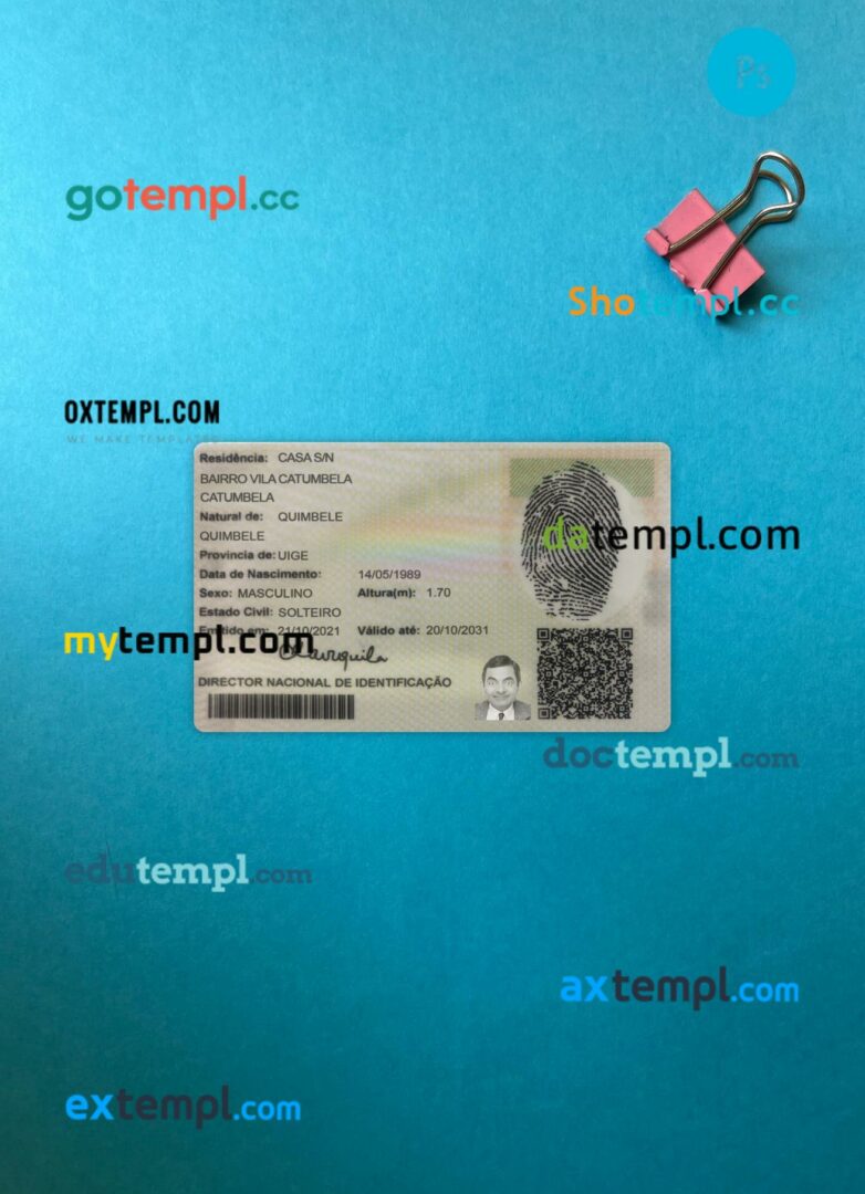 Angola ID card editable PSD files, scan look and photo-realistic look, 2 in 1, 2021-present - Image 2