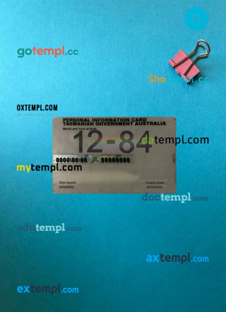 Australia Tasmania personal information card editable PSD files, scan look and photo-realistic look, 2 in 1 - Image 2