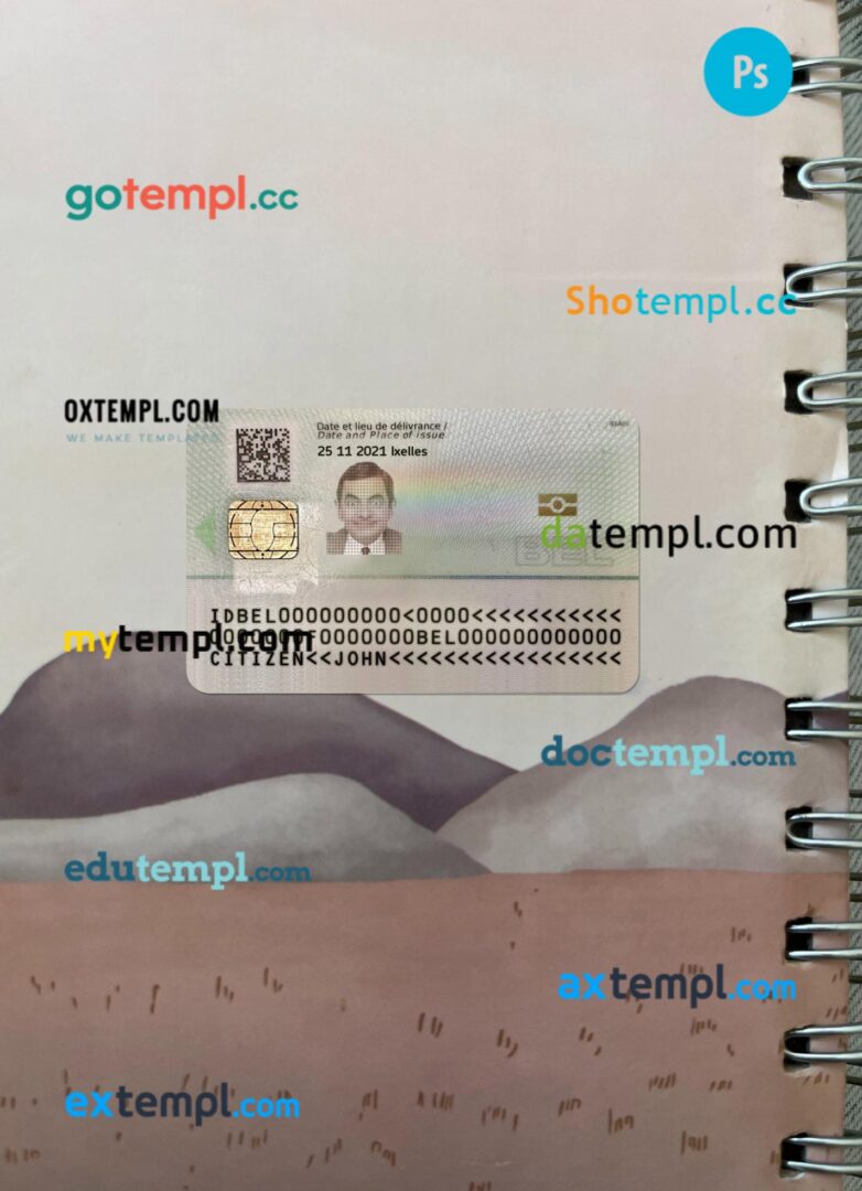 Belgium ID editable PSD files, scan look and photo-realistic look, 2 in 1, 2021- present - Image 2