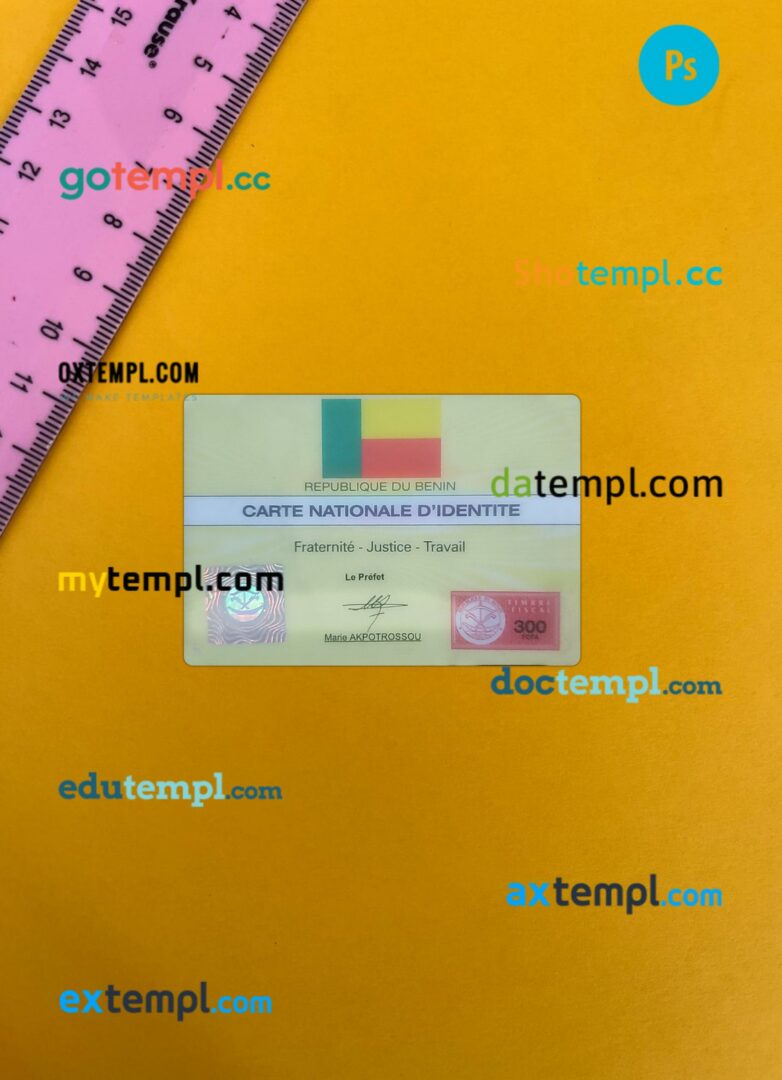 Benin ID card editable PSD files, scan look and photo-realistic look, 2 in 1 - Image 2
