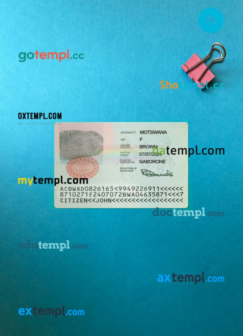 Botswana identity card editable PSD files, scan look and photo-realistic look, 2 in 1 - Image 2
