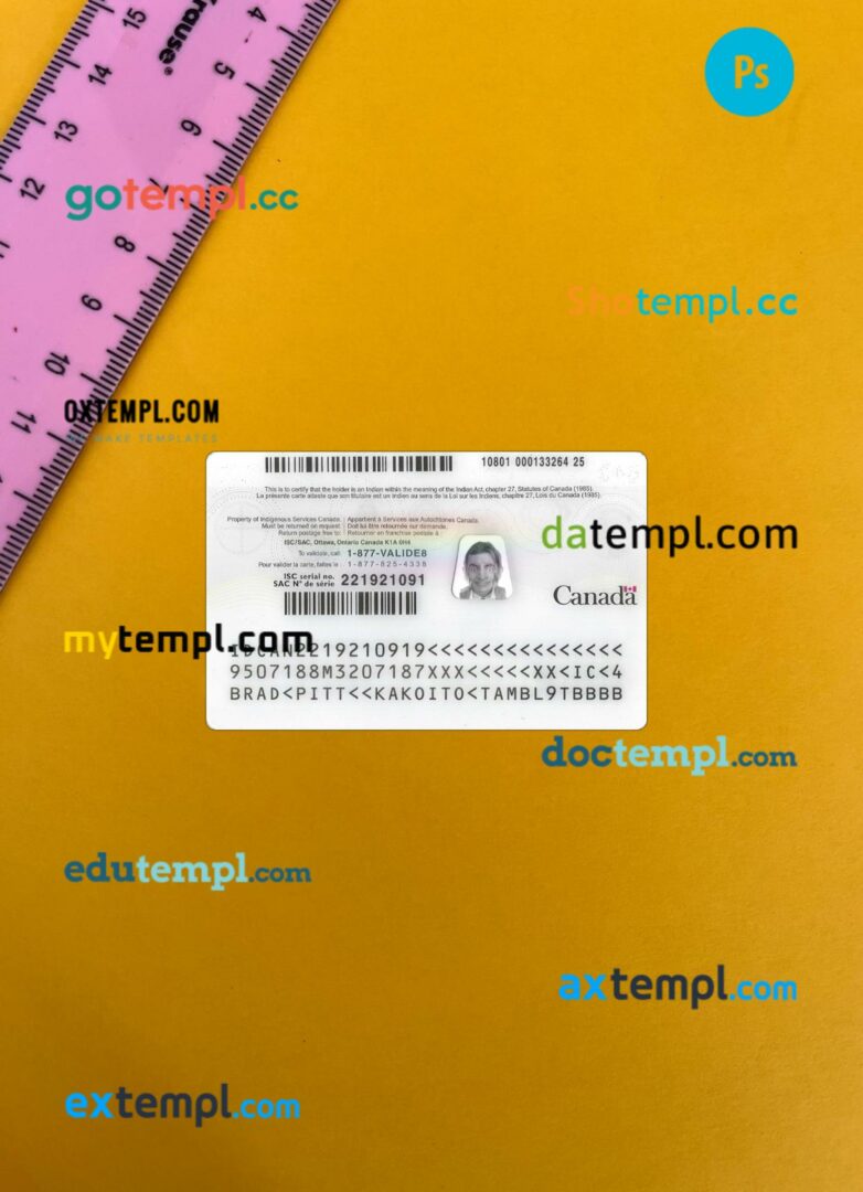 Canada Indian status ID card editable PSD files, scan look and photo-realistic look, 2 in 1 - Image 2