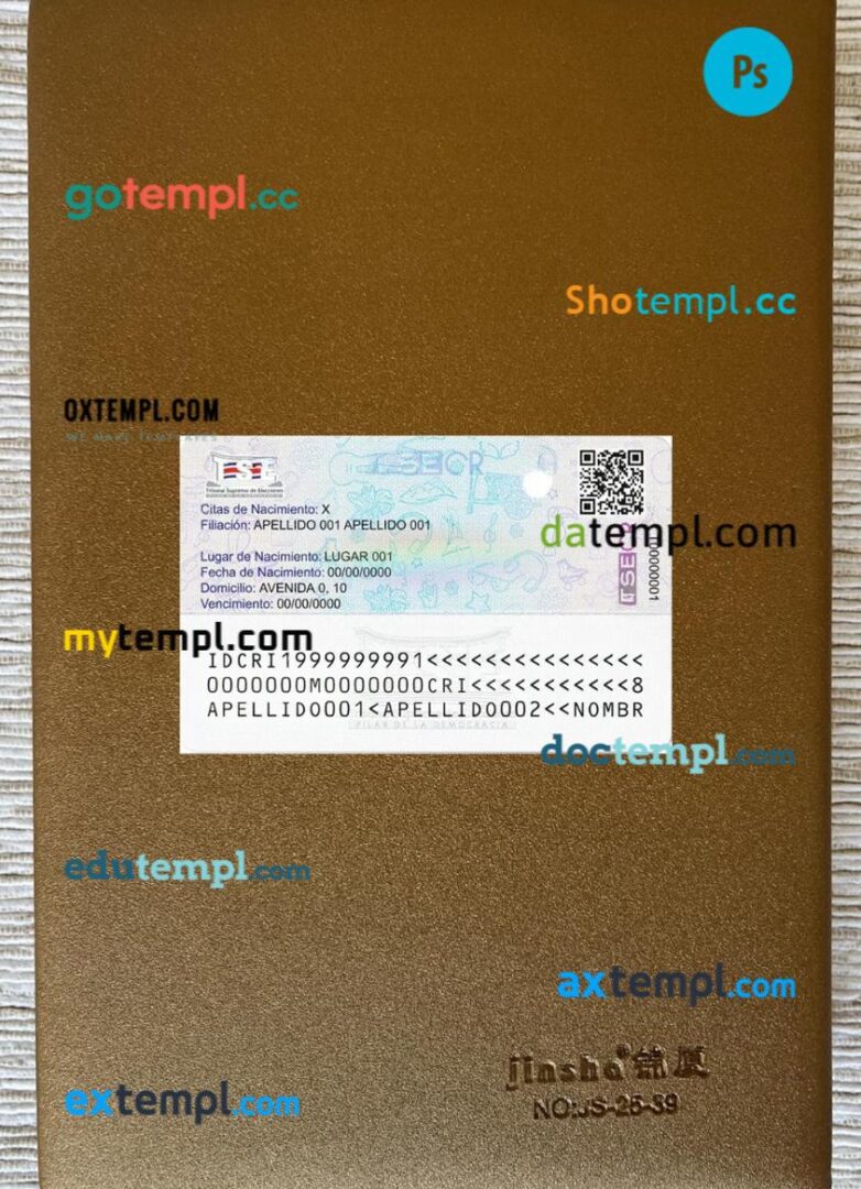 Costa Rica ID card PSD files, scan look and photo-realistic look, 2 in 1, new version - Image 2
