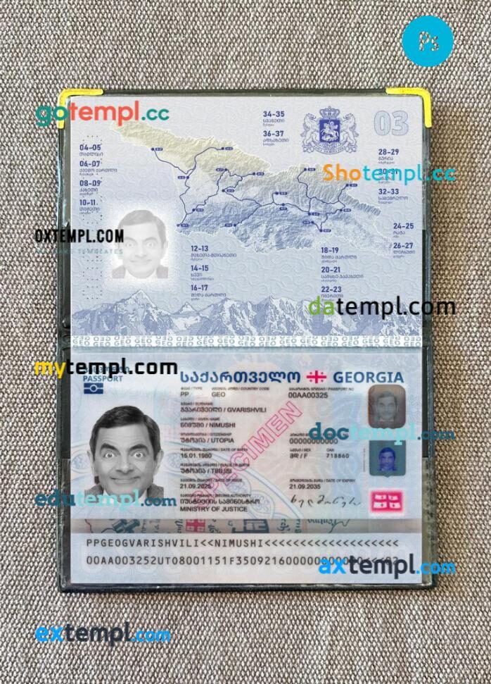 Georgia passport PSD files with address page, scan and photo-realistic look, 2025-present
