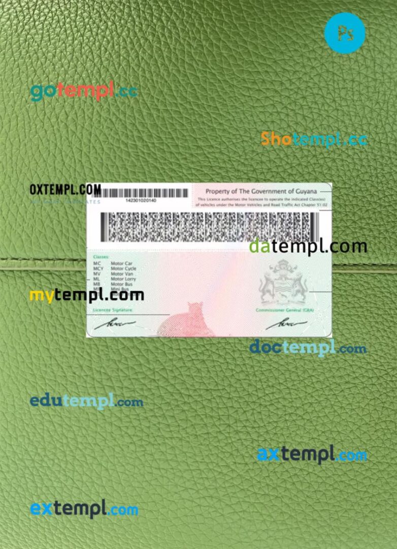 Guyana driving license PSD files, scan look and photographed image, 2 in 1, 2019-present - Image 2
