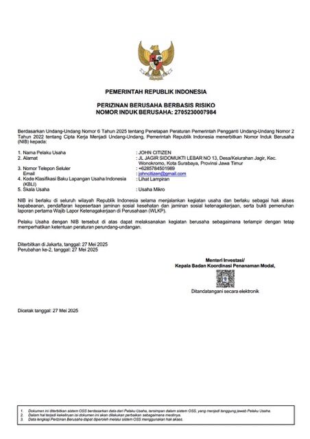 Indonesia business license Word and PDF template