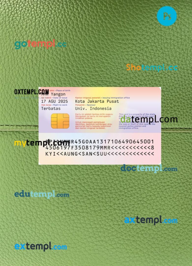 Indonesia residence permit PSD files, scan look and photo-realistic look, 2 in 1 - Image 2